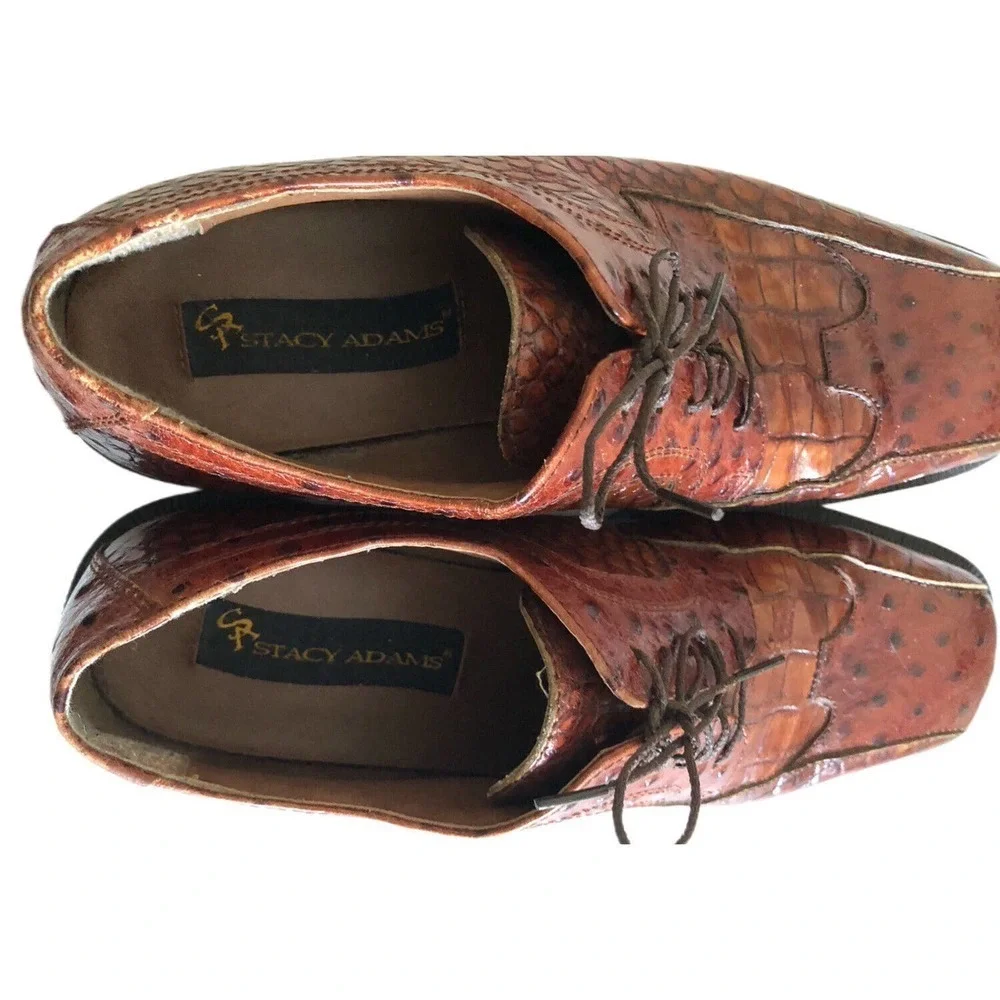 Stacy Adams Cognac Brown Alligator/Ostrich Print Shoes 24141 Men’s Size 9